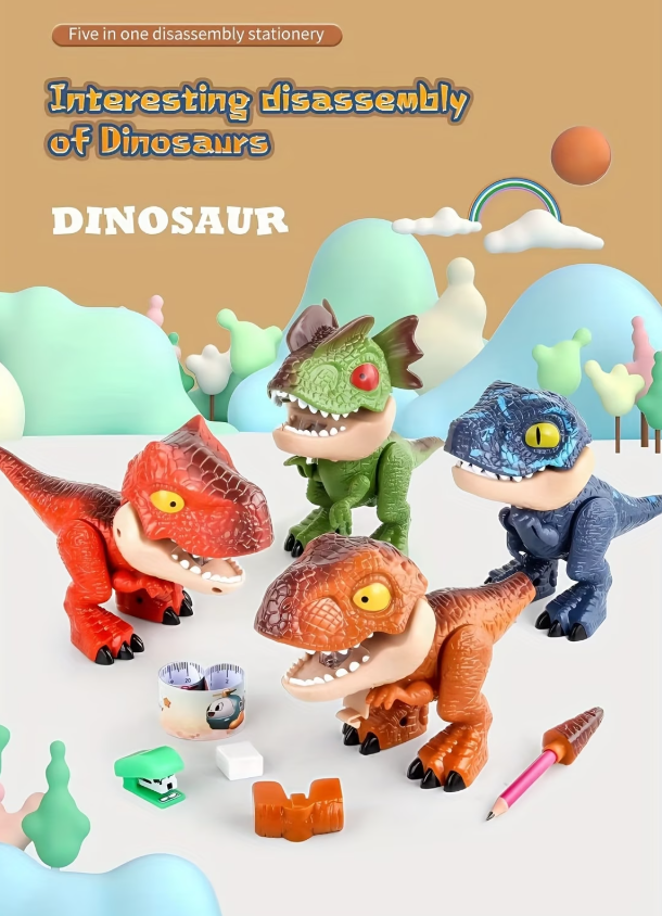 🦖 Dinosaur Stationery Set - 5-in-1 Removable Dino School Supplies, Best Back-to-School Gift