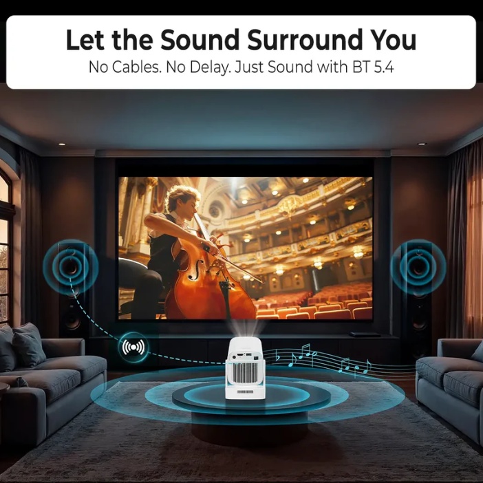 📽️ Smart 1080P Projector with 4K Support | Auto Focus & Keystone Correction, WiFi6 Bluetooth Home Theater Projector