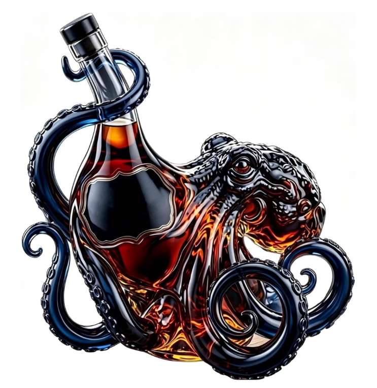 🐙 3D Octopus Rum Bottle | Nautical Art Display Vessel