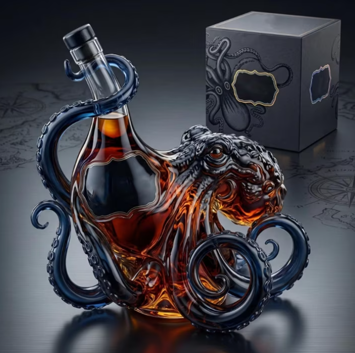 🐙 3D Octopus Rum Bottle | Nautical Art Display Vessel