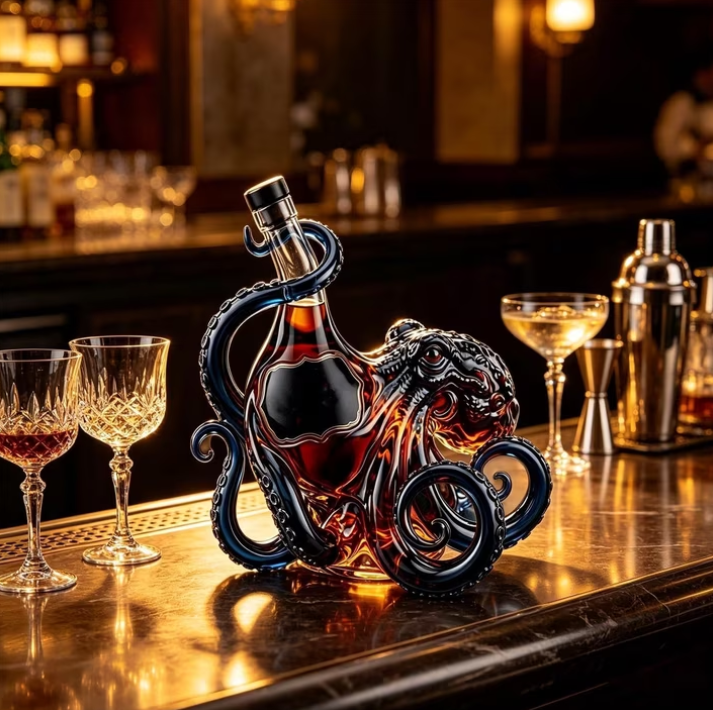 🐙 3D Octopus Rum Bottle | Nautical Art Display Vessel