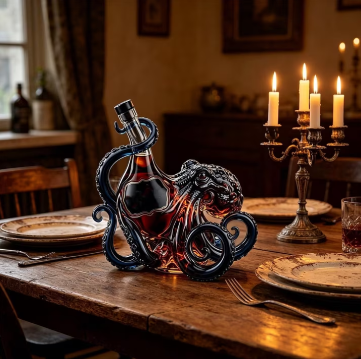 🐙 3D Octopus Rum Bottle | Nautical Art Display Vessel