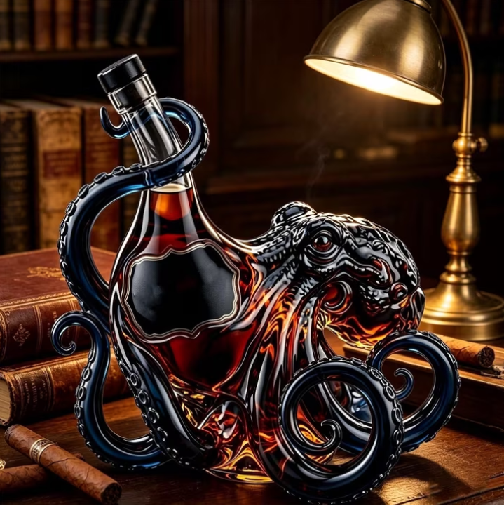 🐙 3D Octopus Rum Bottle | Nautical Art Display Vessel