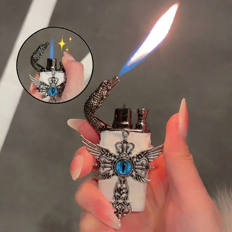 🪽 Angel's Wing Vintage Dual-Flame Lighter - Ornate Metal Lighter with Inlaid Gem