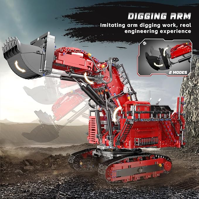 🧱 Red Excavator & Bulldozer Engineering Brick Set | App-Controlled Buildable Toy