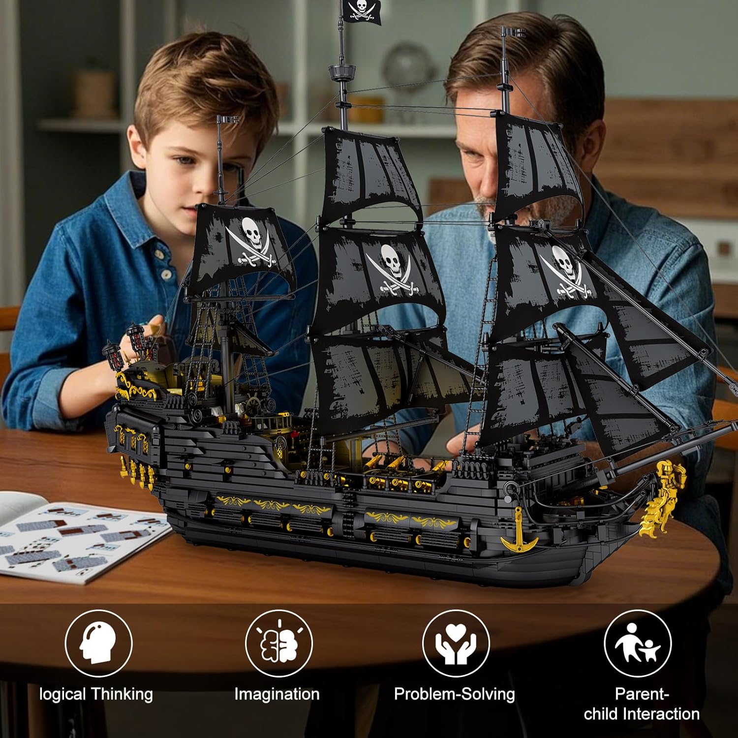 ⚓ Pirate Ship Building Set with LED Lights - Black Pearl Model 