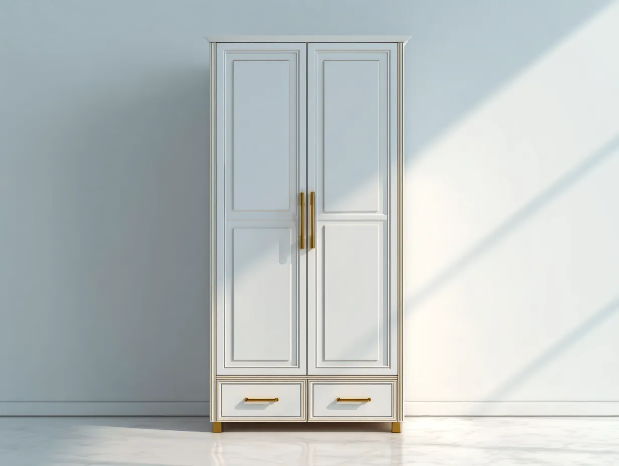 Kleiderschränke mit zwei Türen - Holz-Metall - 96x57x194 cm - Weiß-Gold - Klassischer Stil-Loftmyhaus