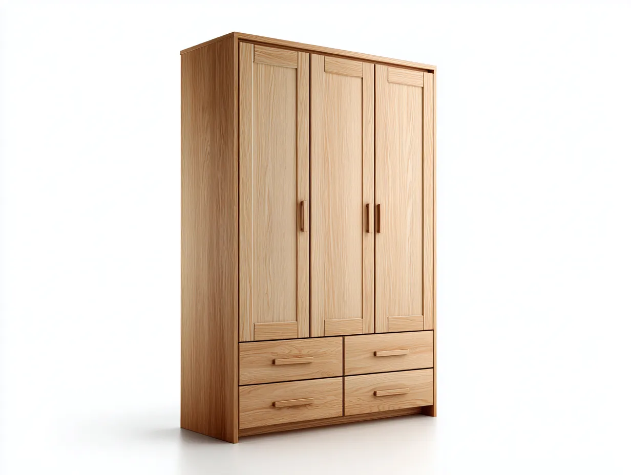 Kleiderschränke mit drei Türen - Holz - 132x60x194 cm - Natur - Klassischer Stil-Loftmyhaus