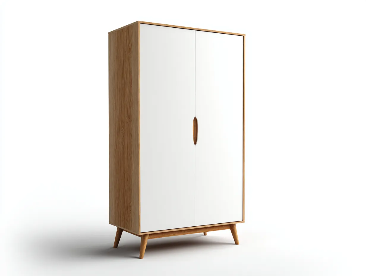 Kleiderschränke mit zwei Türen - Holz - 102x58x195 cm - Weiß-Natur - Skandinavischer Stil-Loftmyhaus