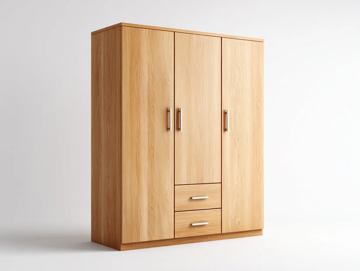 Kleiderschränke mit drei Türen - Holz-Metall - 140x61x198 cm - Natur - Moderner Stil-Loftmyhaus