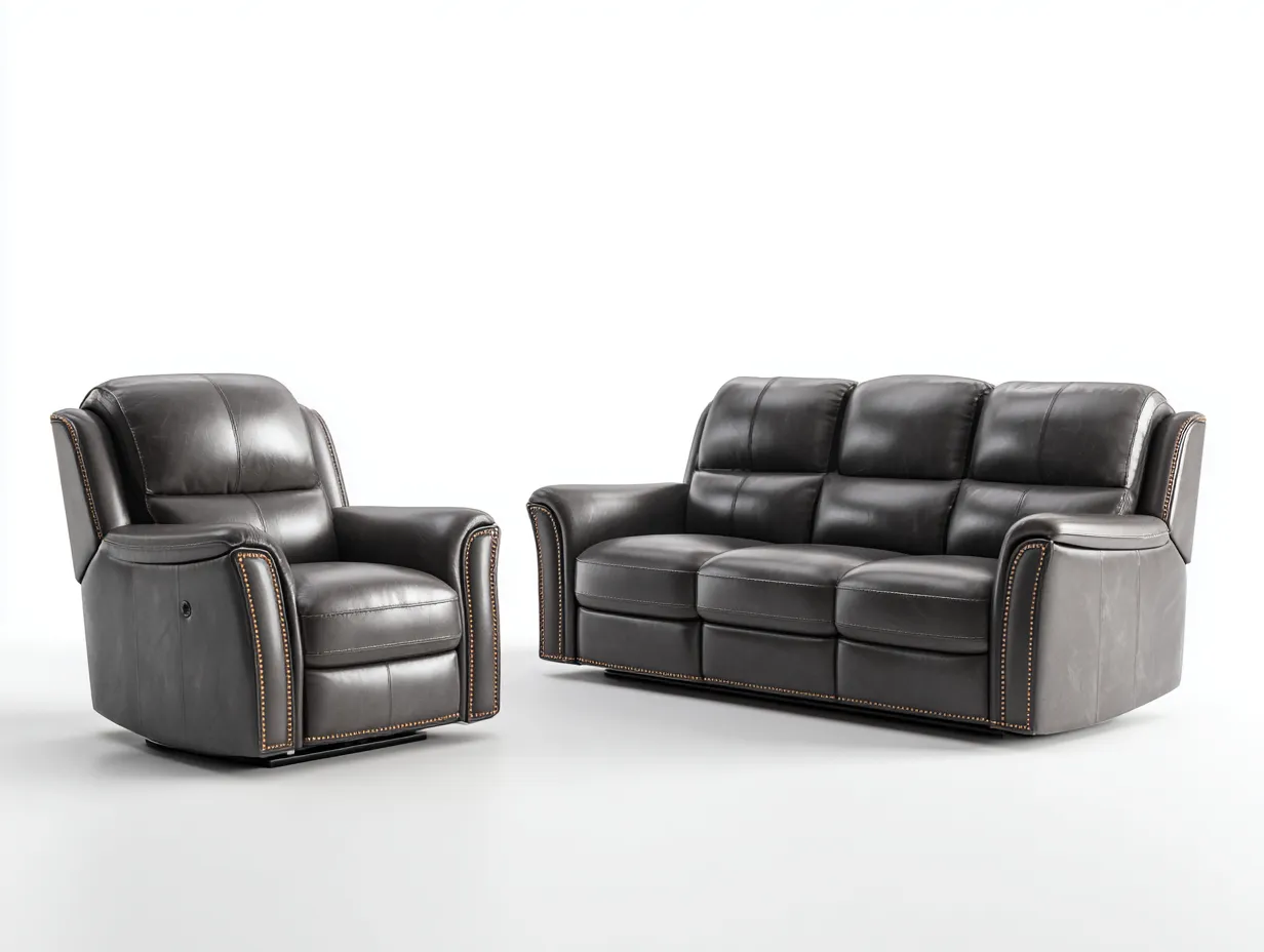 Relaxsofa Sets-Leder-Metall-Holz-206 x 103 x 108 cm-Dunkelgrau-Modern-Loftmyhaus