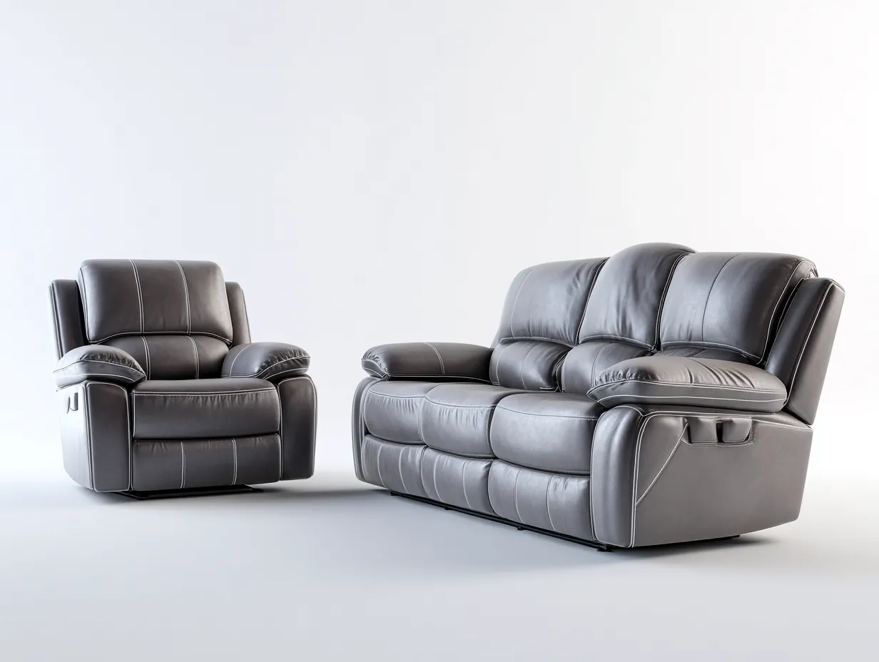 Relaxsofa Sets-Leder-Metall-Holz-206 x 103 x 108 cm-Dunkelgrau-Modern-Loftmyhaus