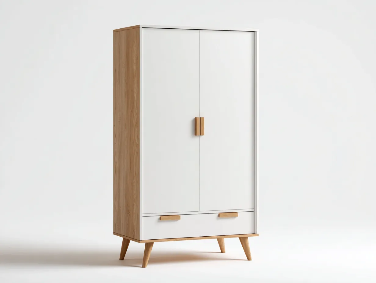 Kleiderschränke mit zwei Türen - Holz - 98x56x192 cm - Weiß-Natur - Skandinavischer Stil-Loftmyhaus