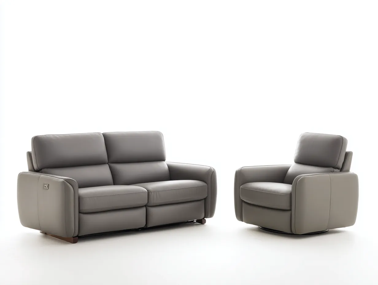 Relaxsofa Sets-Leder-Metall-Holz-174 x 99 x 103 cm-Grau-Modern-Loftmyhaus