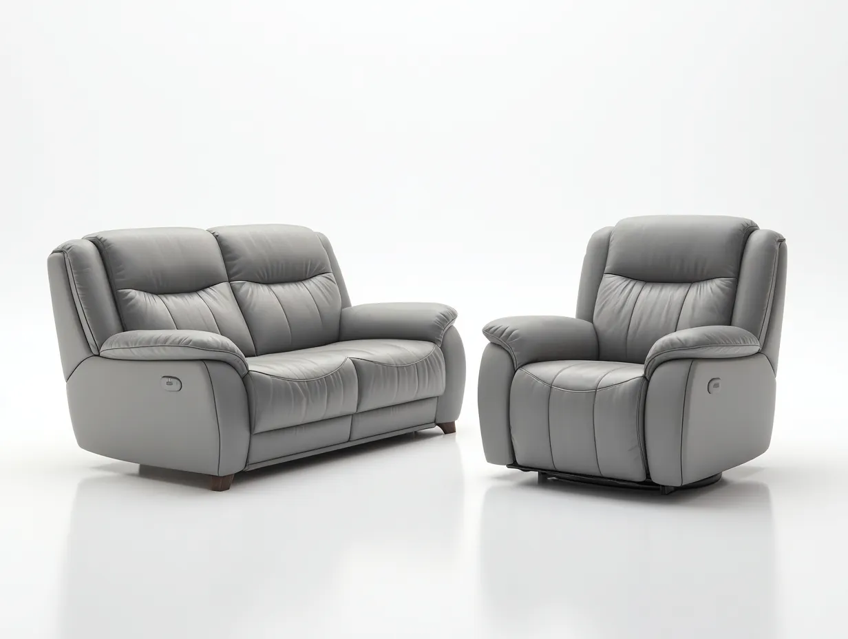 Relaxsofa Sets-Leder-Holz-Metall-176 x 100 x 105 cm-Grau-Modern-Loftmyhaus