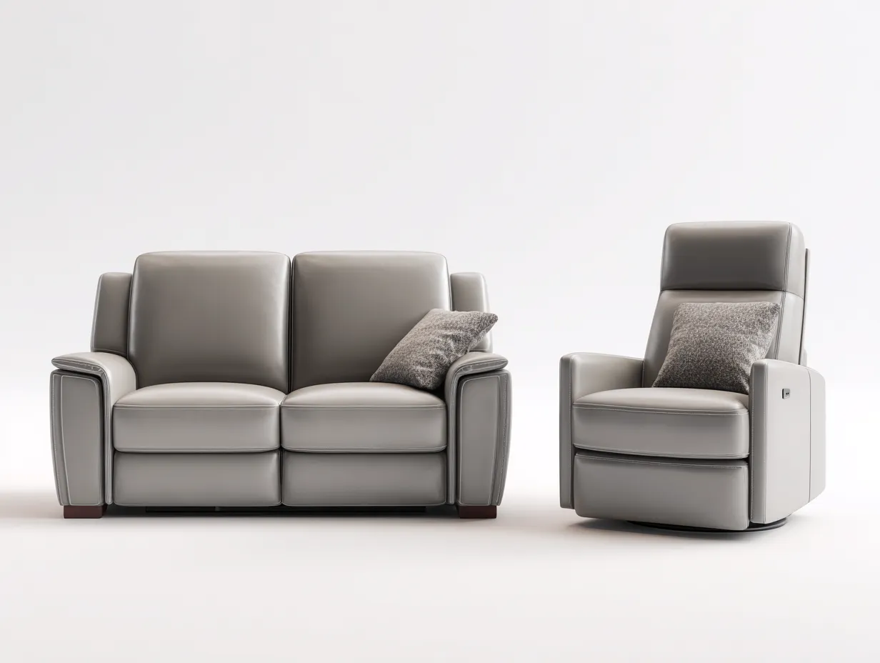 Relaxsofa Sets-Leder-Metall-Holz-178 x 100 x 104 cm-Grau-Modern-Loftmyhaus