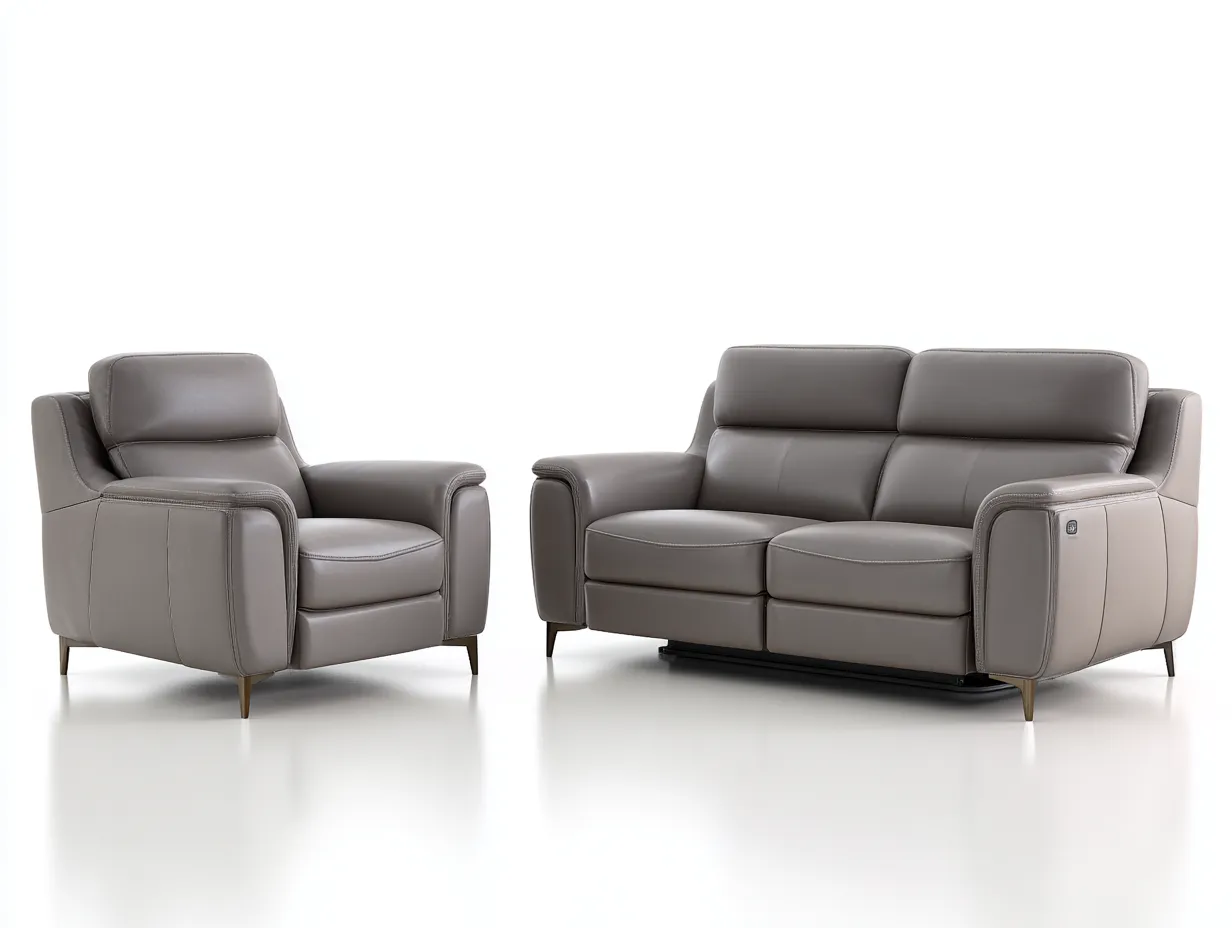 Relaxsofa Sets-Leder-Metall-175cmx95cmx100cm-Grau-Modernes Design-Loftmyhaus