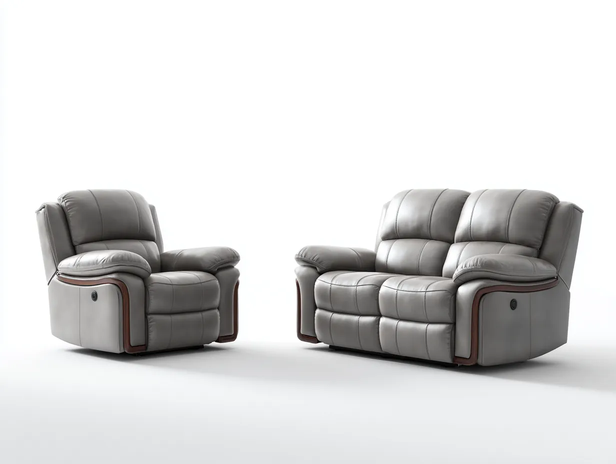 Relaxsofa Sets-Leder-Metall-Holz-172 x 98 x 104 cm-Grau-Braun-Modern-Loftmyhaus