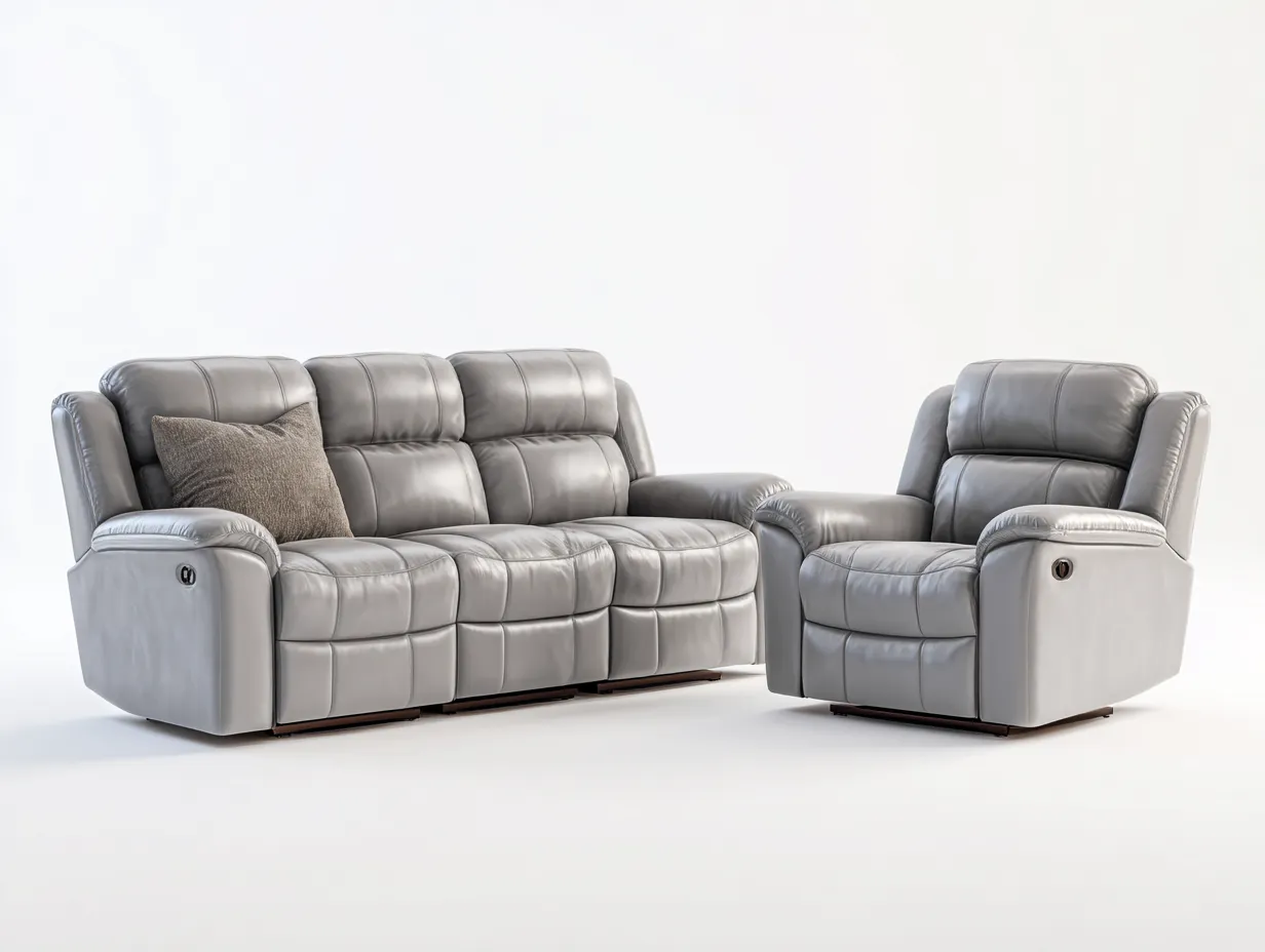 Relaxsofa Sets-Leder-Holz-Metall-198 x 102 x 106 cm-Grau-Modern-Loftmyhaus