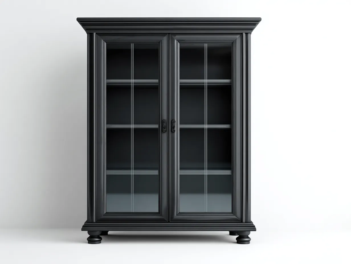 Vitrinen-Holz-Glas-100x48x175 cm-Schwarz-Klassisches Eleganzdesign-Loftgethut