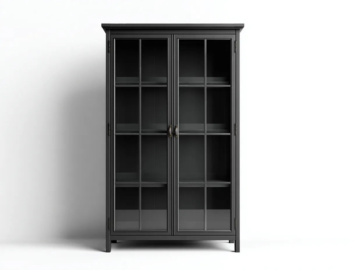 Vitrinen-Holzwerkstoff-Glas-104x46x182 cm-Schwarz-Klassischer Wohnstil-Loftgethut