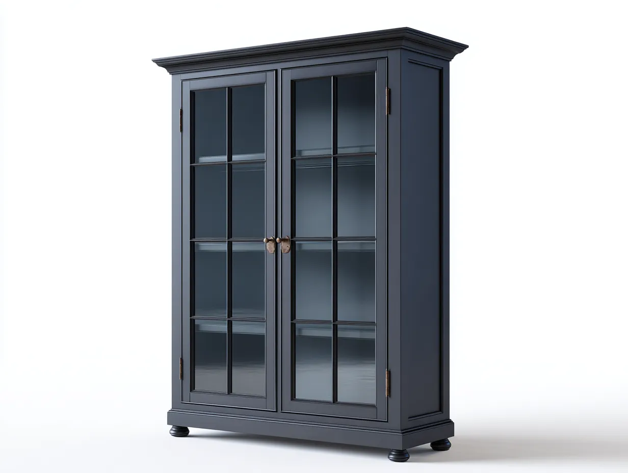 Vitrinen-Holzwerkstoff-Glas-102x44x176 cm-Dunkelblau-Klassischer Wohnstil-Loftgethut
