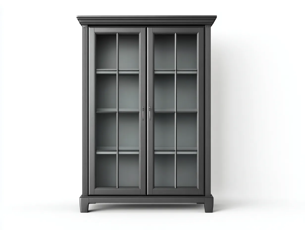 Vitrinen-Holzwerkstoff-Glas-106x45x184 cm-Dunkelgrau-Klassischer Wohnstil-Loftgethut