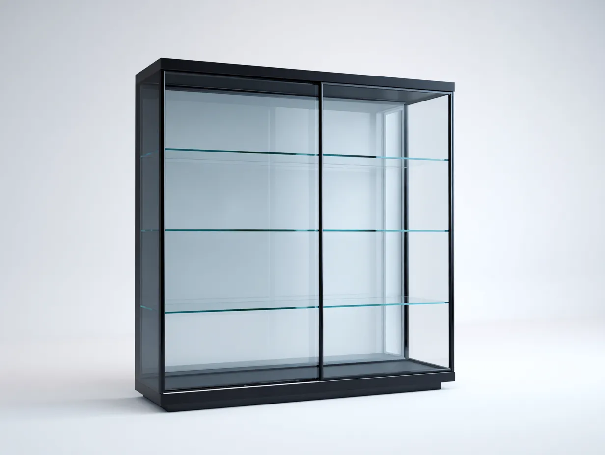 Vitrinen-Metall-Glas-120x38x92 cm-Schwarz-Modernes Minimaldesign-Loftgethut