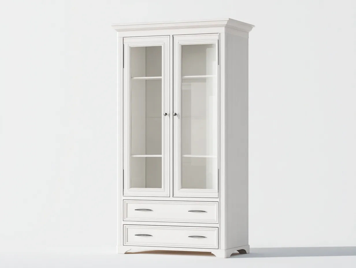 Vitrinen-Holz-Glas-95x45x188 cm-Weiß-Klassisches Landhausdesign-Loftgethut