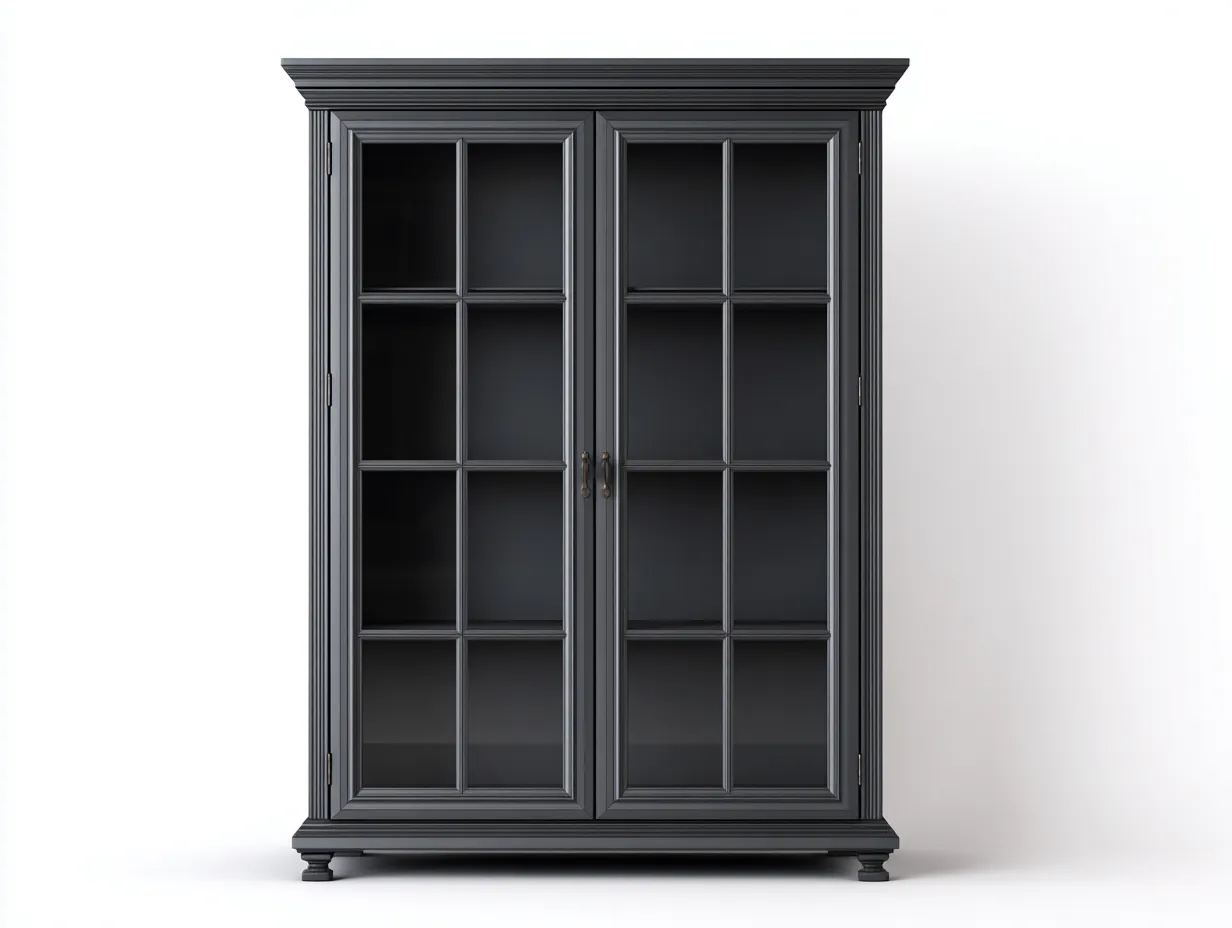 Vitrinen-Holzwerkstoff-Glas-108x46x186 cm-Dunkelgrau-Klassischer Landhausstil-Loftgethut