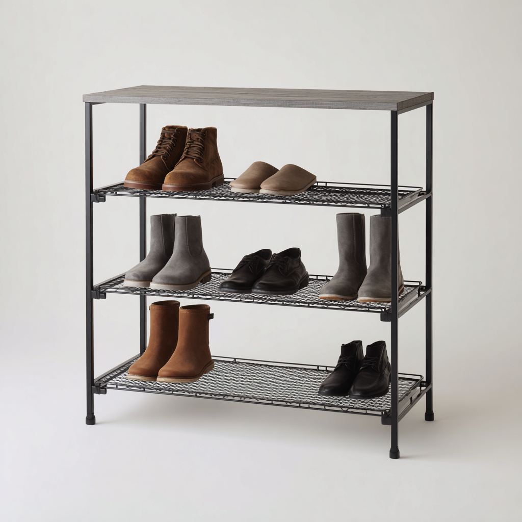 Schuhschrank Metall-Holz 80x30x90 cm Schwarz-Grau Modernes Design-Oakupshop