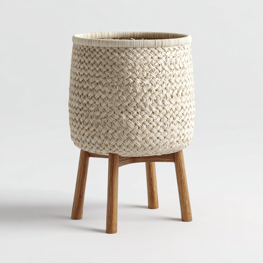 Pflanzgefäß - Geflechtmaterial und Gestell - 30x30x50 cm - Beige - Natürliches Design-Oakupshop