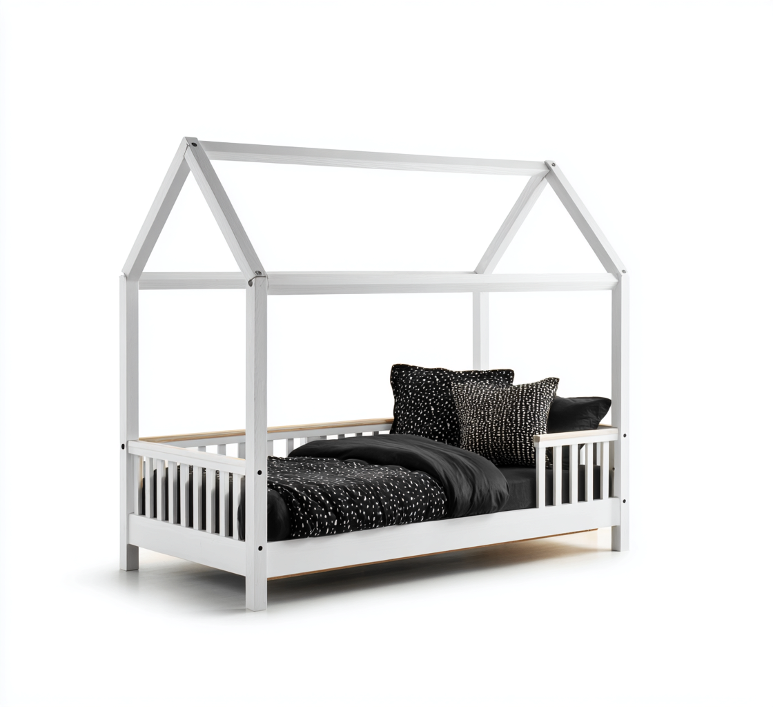 Kinderbett Massivholz 200x100x170 cm Weiß Hausbett-Design-Oakupshop