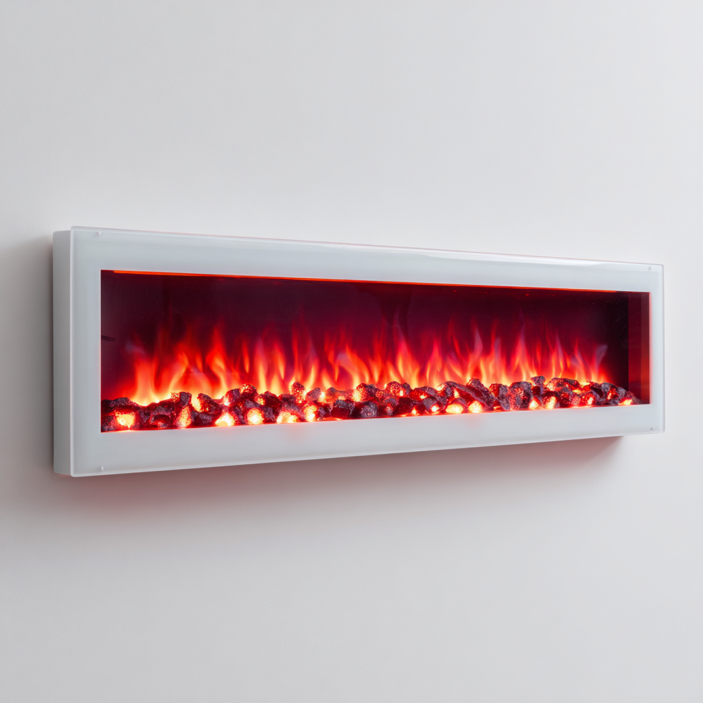Kamin elektrisch Wandkamin Glasfront 155x18x45 cm Weiss - moderner LED Rotflammeneffekt-Oakupshop
