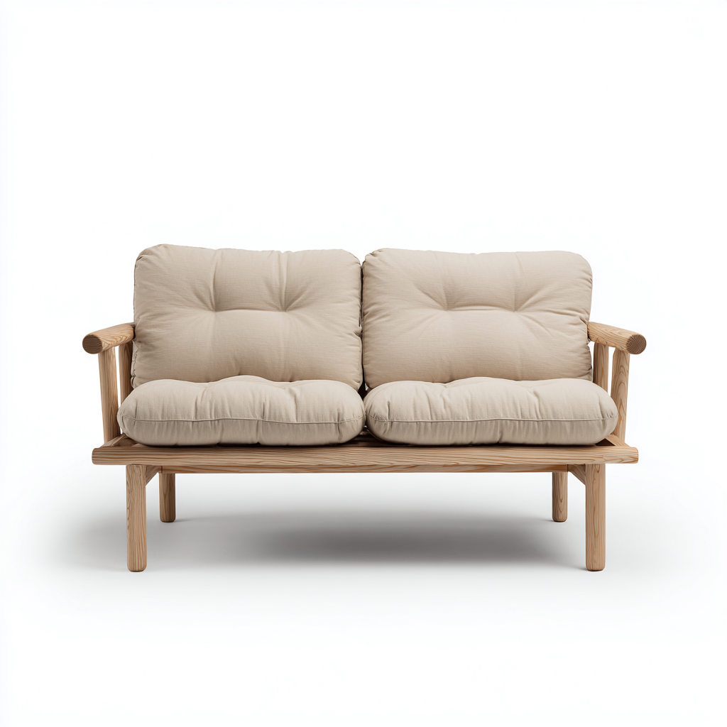 Gartensofa Massivholzrahmen Stoffpolster 168x76x84 cm - Naturholz-Beige - Skandinavisches Outdoor Design-Oakupshop