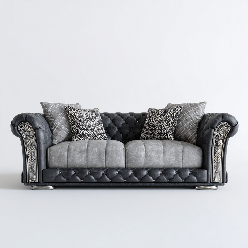 Zweisitzer Sofa Stoffpolsterung 188x90x84 cm - Schwarz-Grau - Klassisches Design-Oakupshop