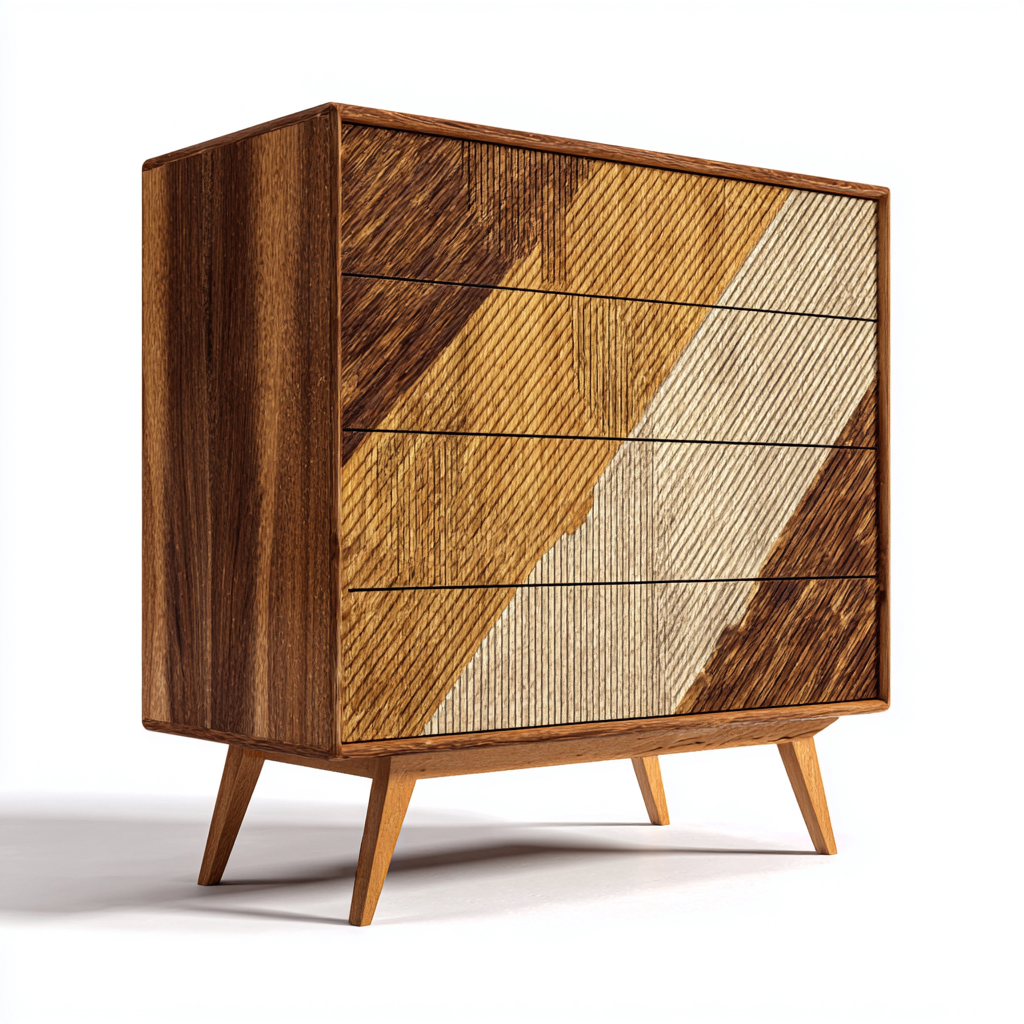 Kommode mit Schubladen Massivholz 95x45x120 cm - Brown-Beige - Modernes Design-Oakupshop