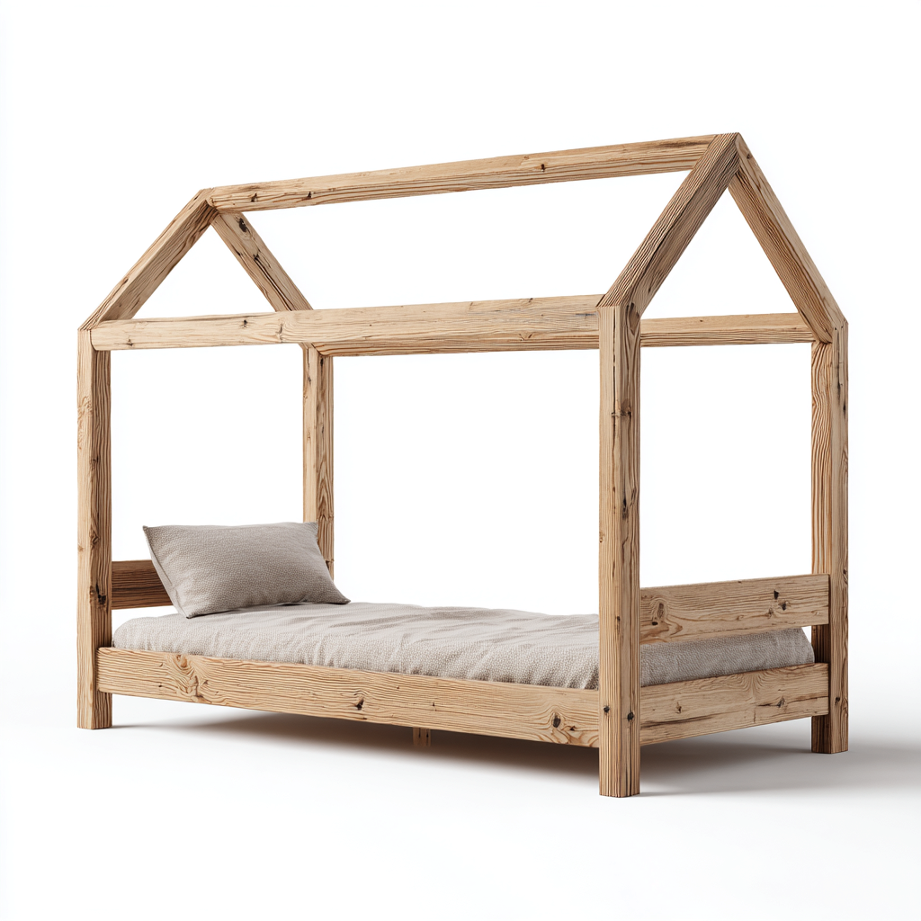 Kinderbett Massivholz 200x100x160 cm Naturholz Hausbett-Design-Oakupshop
