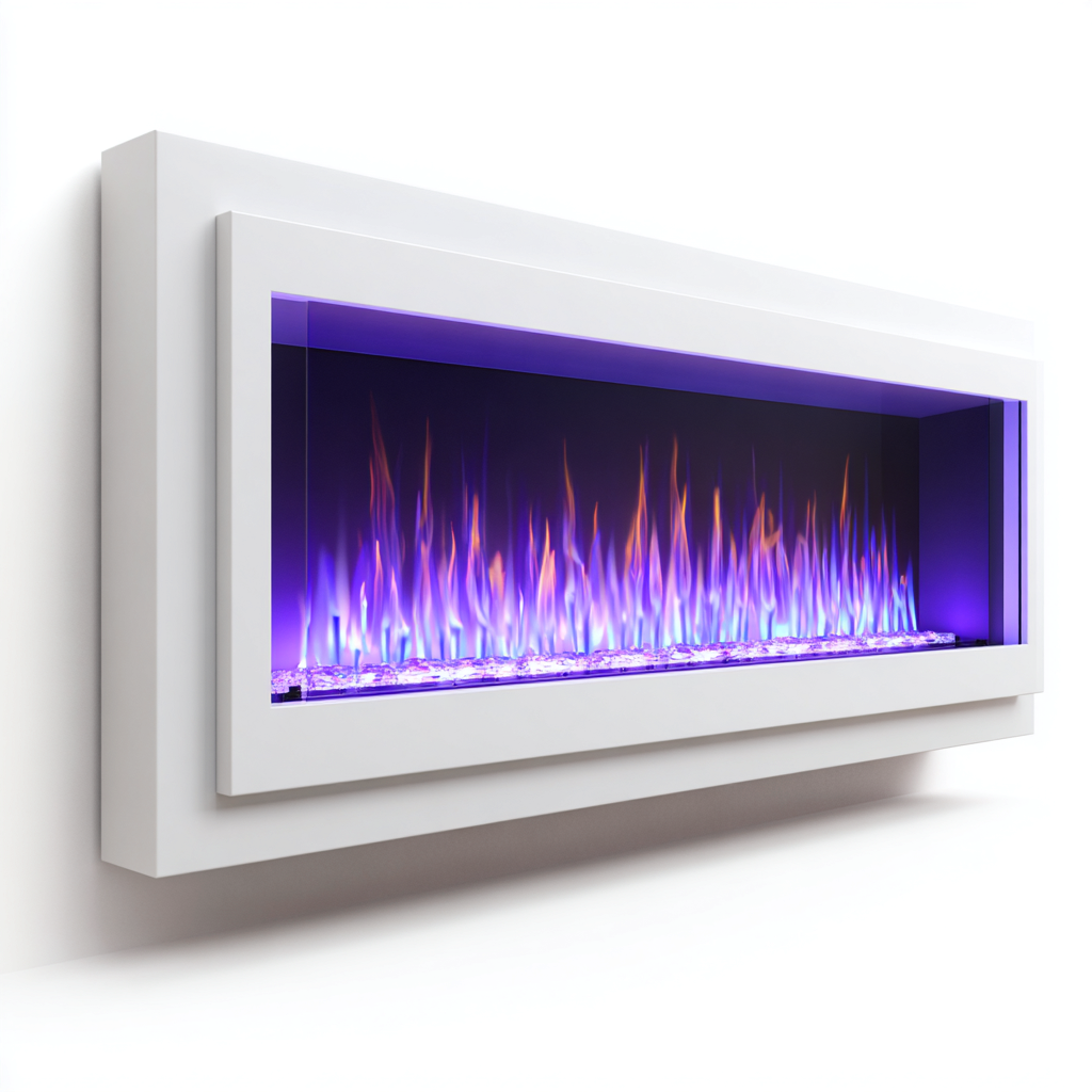 Kamin elektrisch Wandkamin Glasfront 150x24x52 cm Weiss - moderner LED Farbflaemmeneffekt-Oakupshop