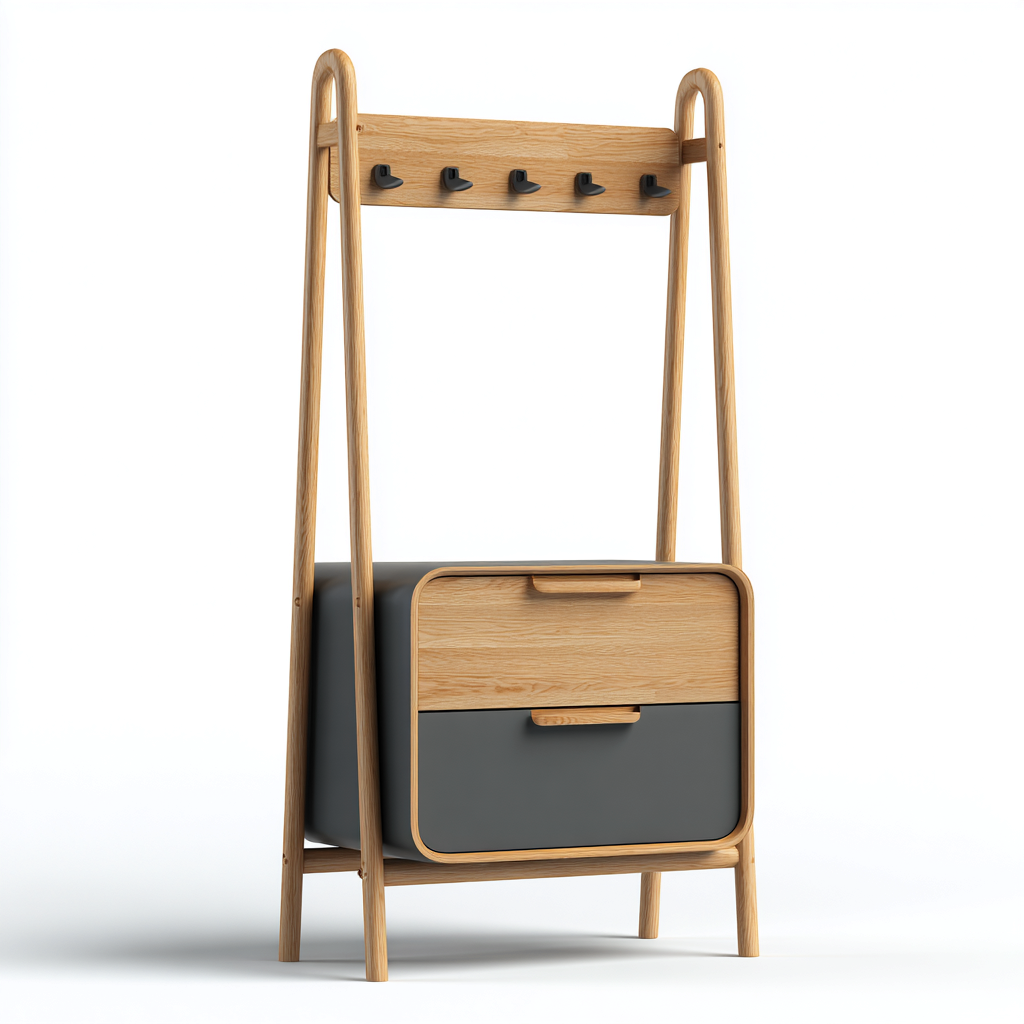 Garderobenständer Holz-Grau 75x40x155 cm - Natur-Grau - Modernes Design-Oakupshop