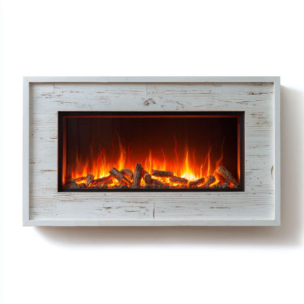 Kamin Elektrokamin Metall Holzoptik Glas 134x16x49 cm - Weiß - Rustikales Wanddesign-Oakupshop