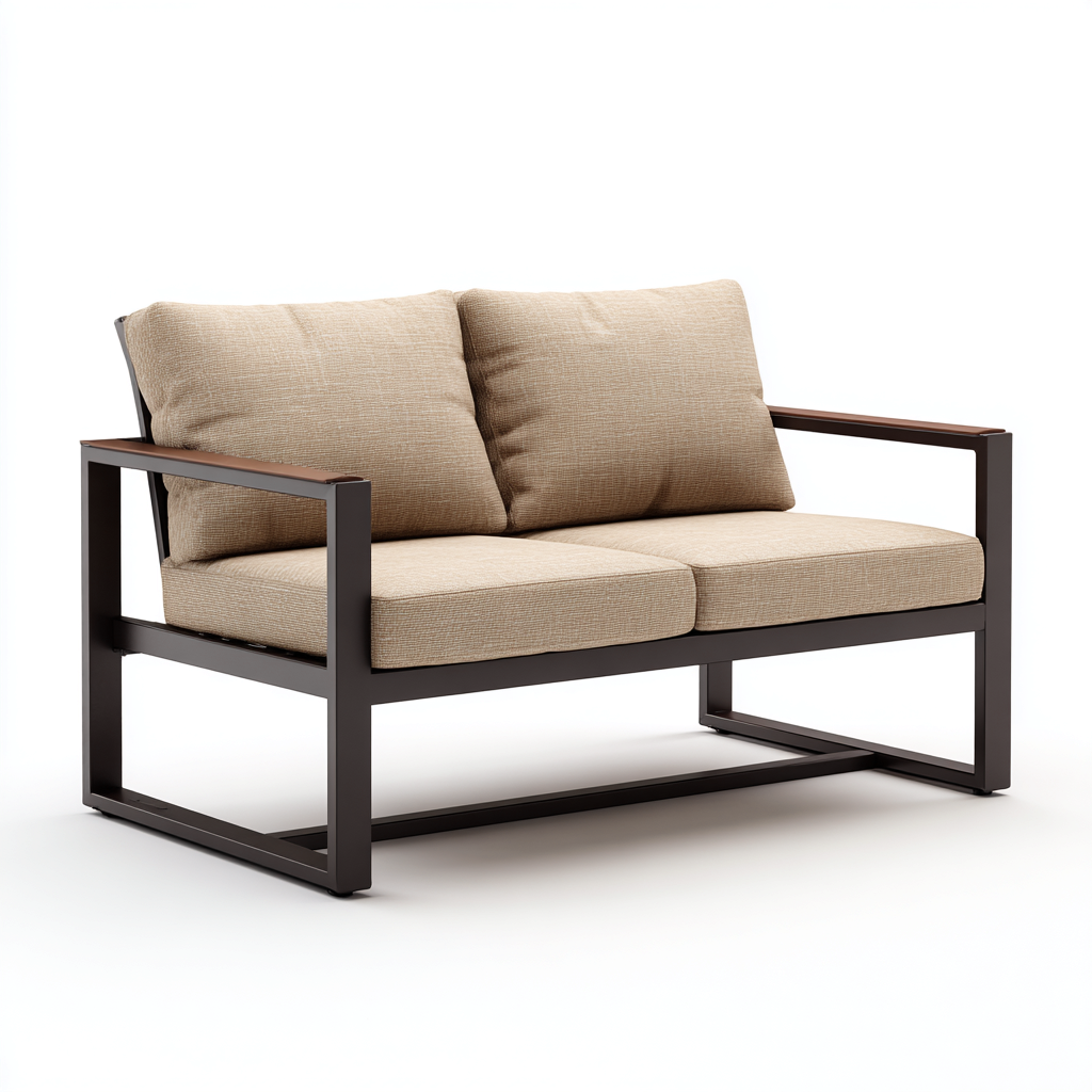 Gartensofa Metallrahmen Stoffpolster 138x72x76 cm - Dunkelbraun-Beige - Modernes Design-Oakupshop
