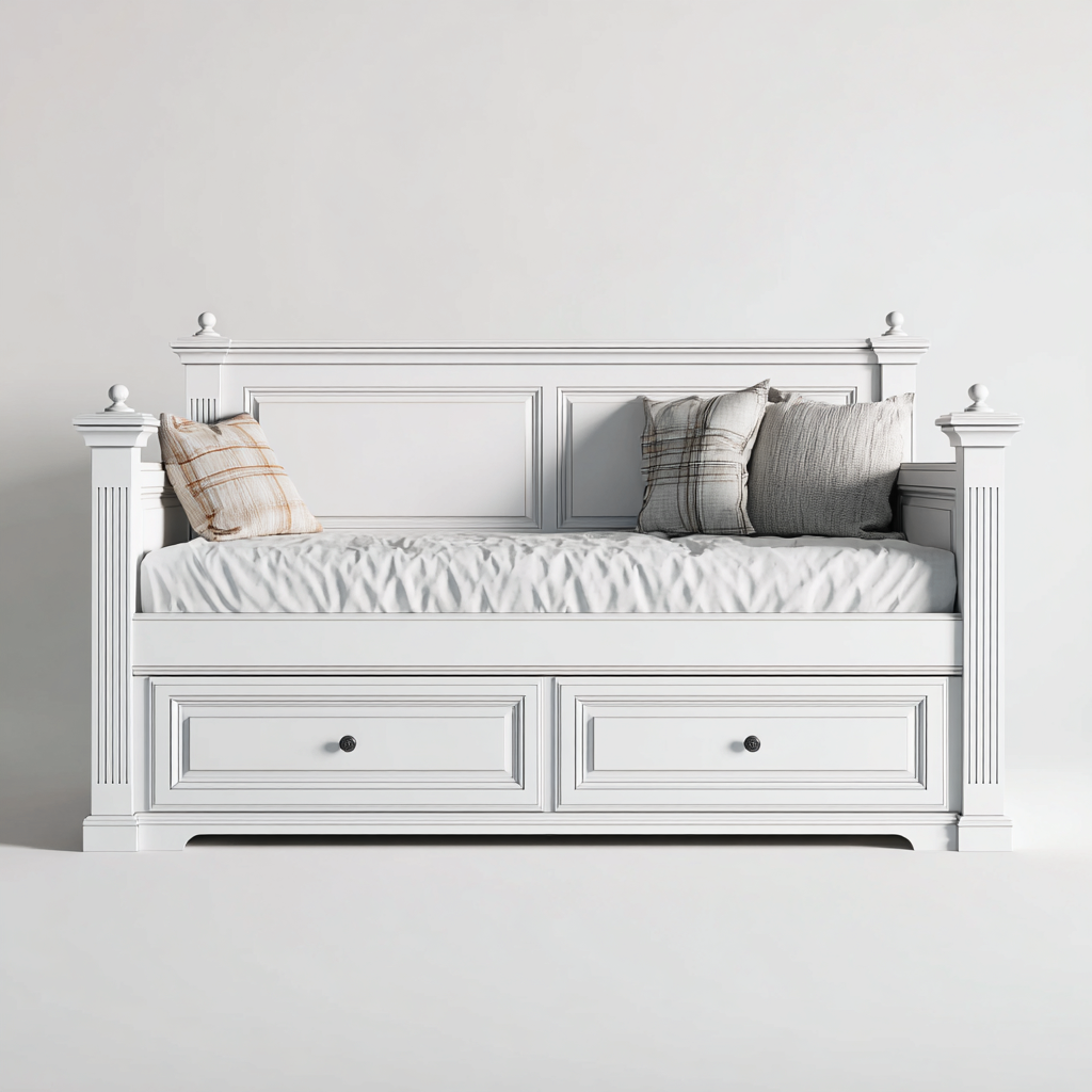 Schlafsofa Holz 212x106x104 cm - Weiß - mit Doppelstauraum - Klassisches Tagesbett-Oakupshop