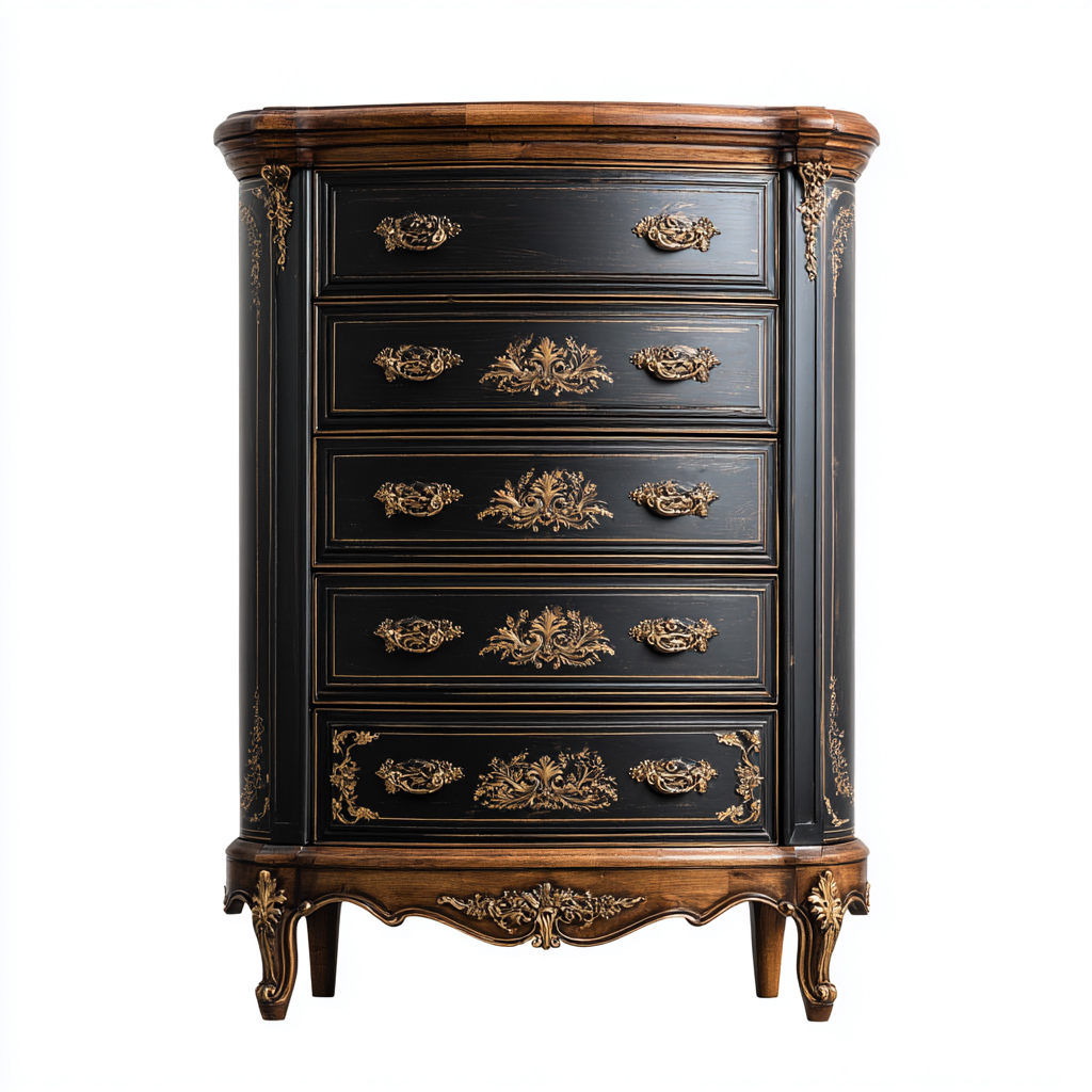 Kommode mit Schubladen Holz 75x45x120 cm - Schwarz Braun Gold - Klassisches Design-Oakupshop