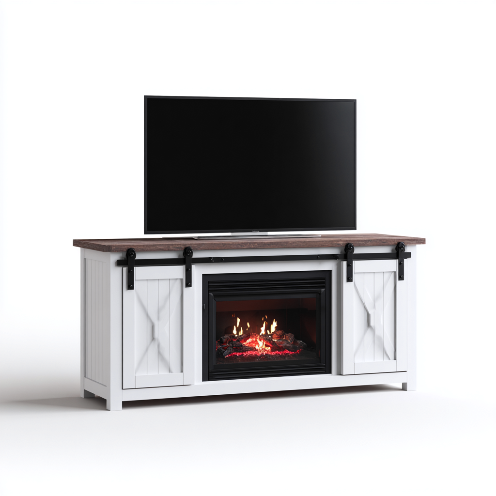 Kamin TV Board Holz Weiss 160x40x75 cm landhausstil für Innenbereich-Oakupshop
