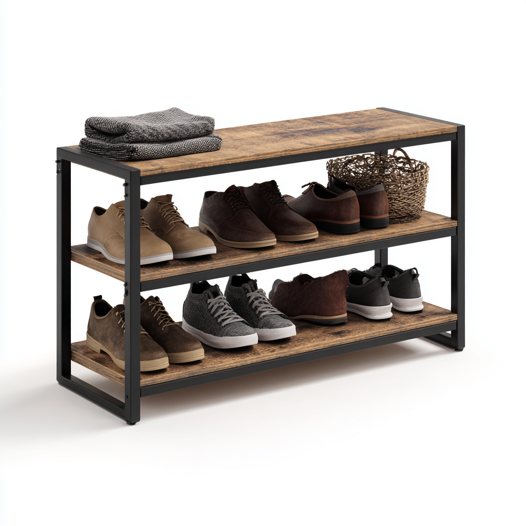 Schuhschrank Metall-Holz 85x30x60 cm - Schwarz-Braun - Modernes Design-Oakupshop