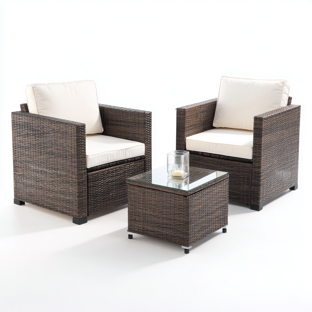 Gartensofa-Set Polyrattan 70x70x60 cm - braun-weiß - kompaktes Outdoor-Design-Oakupshop