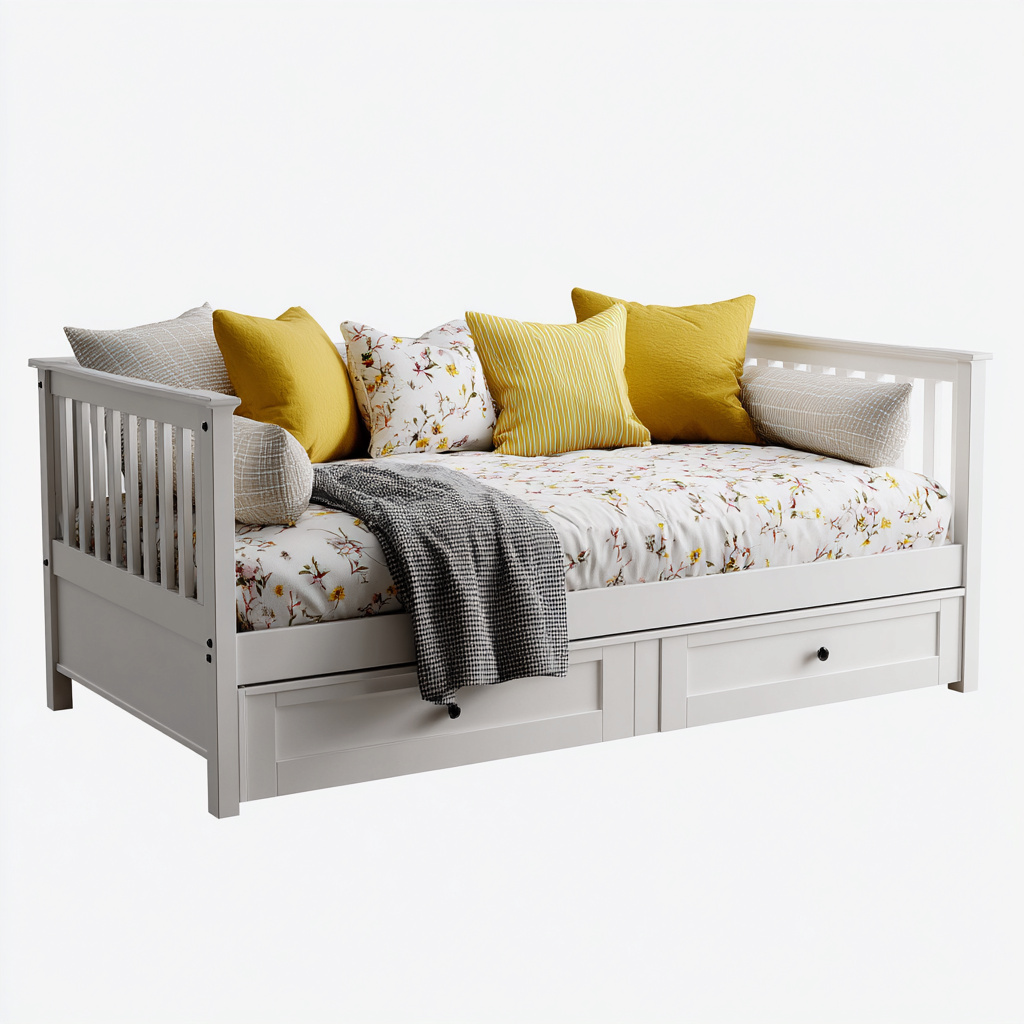 Schlafsofa Holz 205x100x90 cm - Weiß - mit Doppelstauraum - Klassisches Tagesbett-Design-Oakupshop