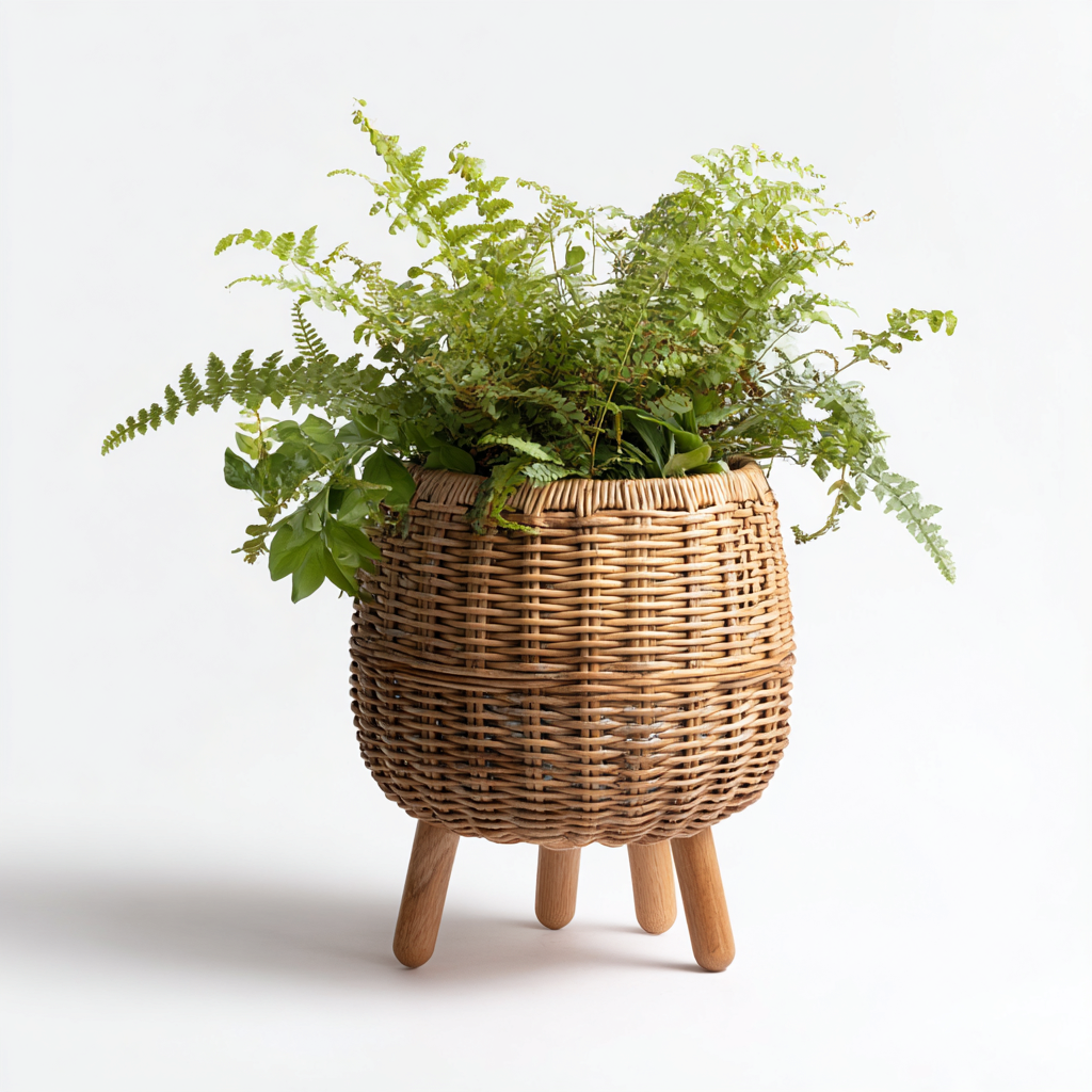 Pflanzgefäß - Geflechtmaterial und Bambusgestell - 32x32x45 cm - Braun - Natürliches Design-Oakupshop