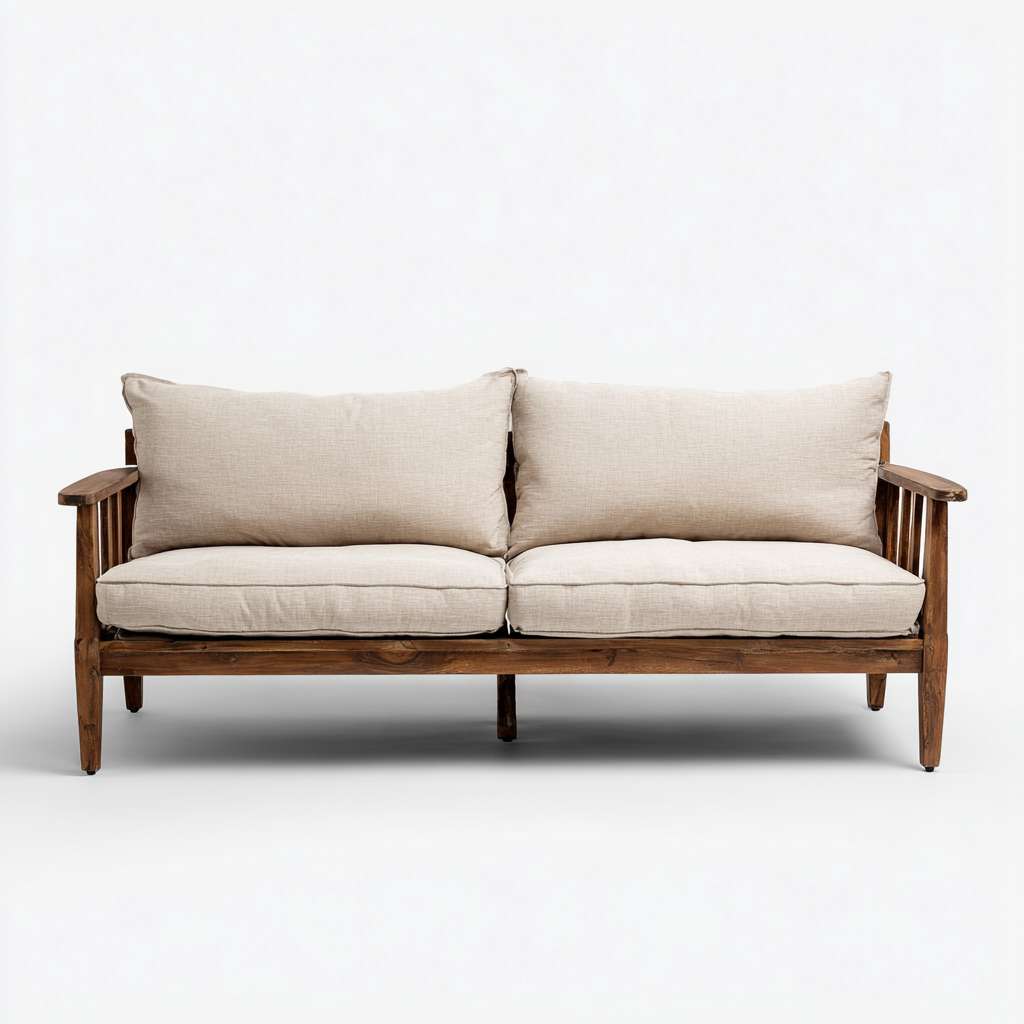 Gartensofa Massivholzrahmen Stoffpolster 175x78x82 cm - Braun-Beige - Natürliches Outdoor Design-Oakupshop